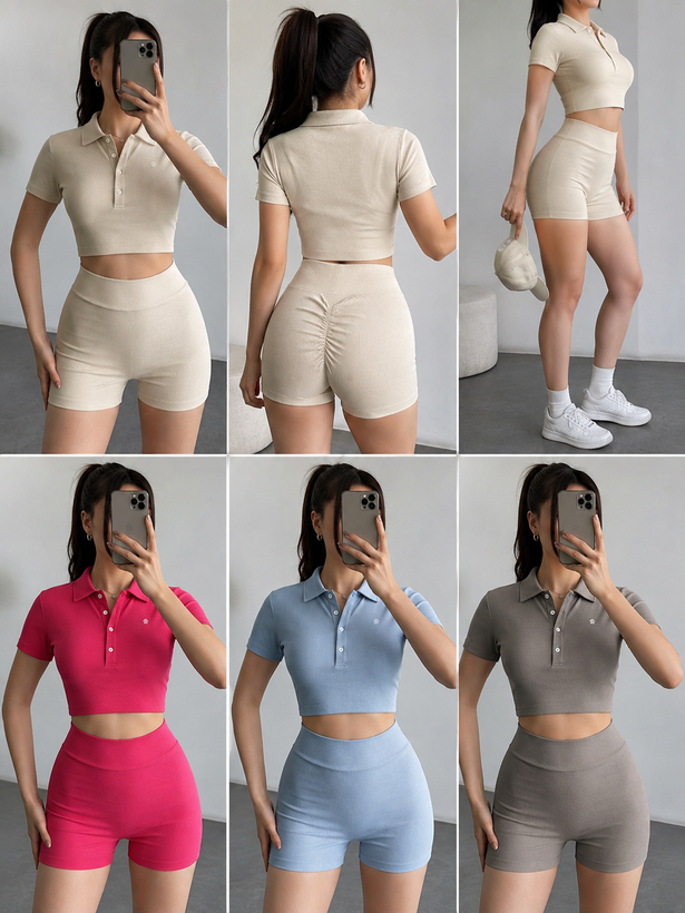 ست کراپ و شورتک کبریتی گرم بالا وارداتی زنانه